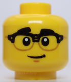 Lego Head Black Eyebrows and Horn Rimmed Glasses Grin Wink Open Mouth