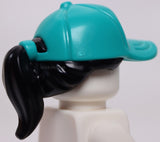 Lego Hair Combo Hair with Hat Ponytail with Molded Dark Turquoise Ball Cap