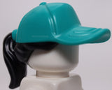 Lego Hair Combo Hair with Hat Ponytail with Molded Dark Turquoise Ball Cap