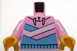 Lego Torso Bright Pink Hoodie Medium Blue and White Diagonal Stripes