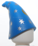 Lego Blue Hat Cone Drooping Wizard with Silver Stars and Gold Crescent Moon