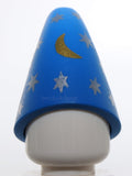 Lego Blue Hat Cone Drooping Wizard with Silver Stars and Gold Crescent Moon