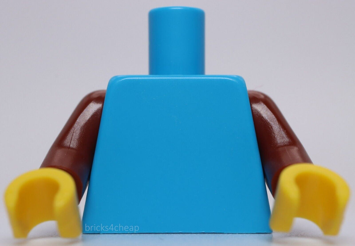 Lego Dark Azure Plain Minifig Torso with Medium Brown Arms Yellow Hand