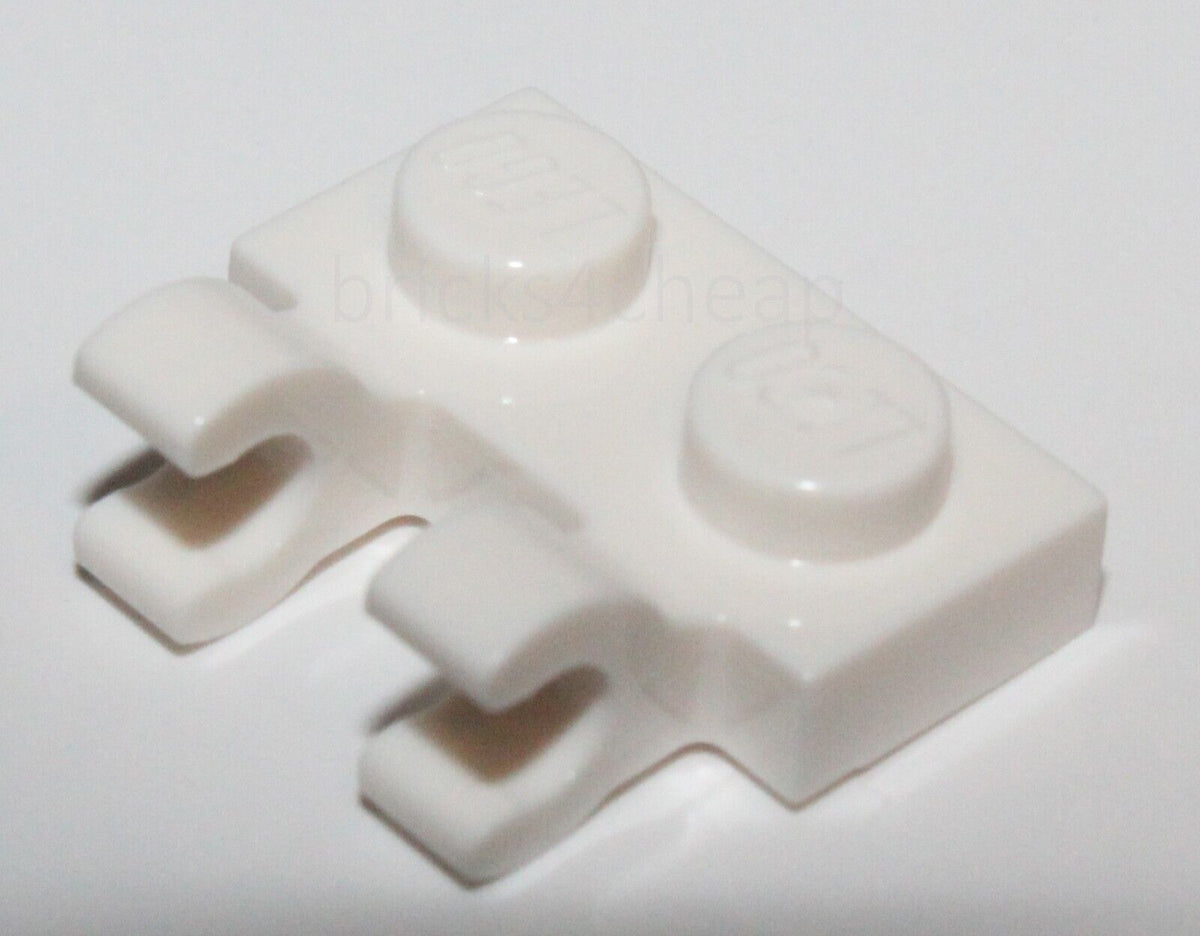 Lego 20x White Plate Modified 1 x 2 with 2 Open O Clips Horizontal