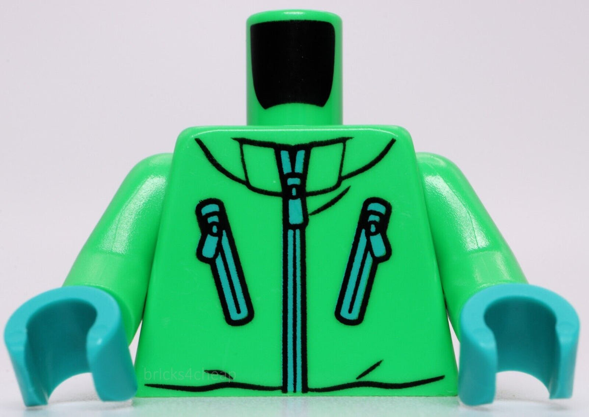 Lego Bright Green Torso Jacket 3 Medium Azure Zippers Dark