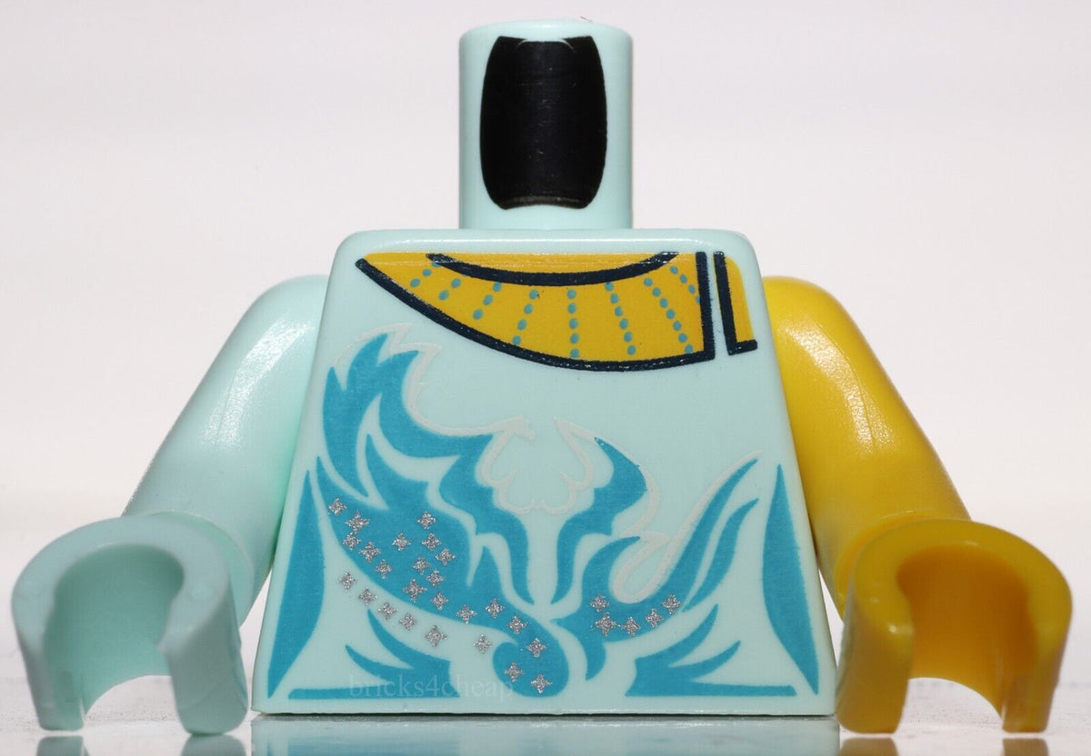 Lego Light Aqua Torso Dress Medium Azure Feathers Silver Stars Gems
