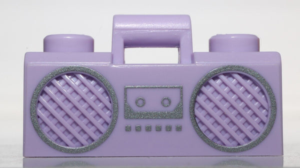Lego Lavender Minifig Utensil Radio Boom Box with Handle Silver Trim Pattern