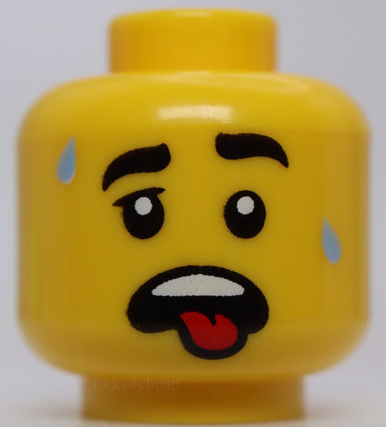Lego Yellow Head Smile Teeth Chin Dimple Open Mouth Tongue Sweat Drops