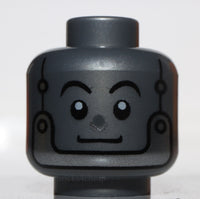 Lego Flat Silver Minifig Head Alien Black Eyebrows Silver Nose Chin Strap