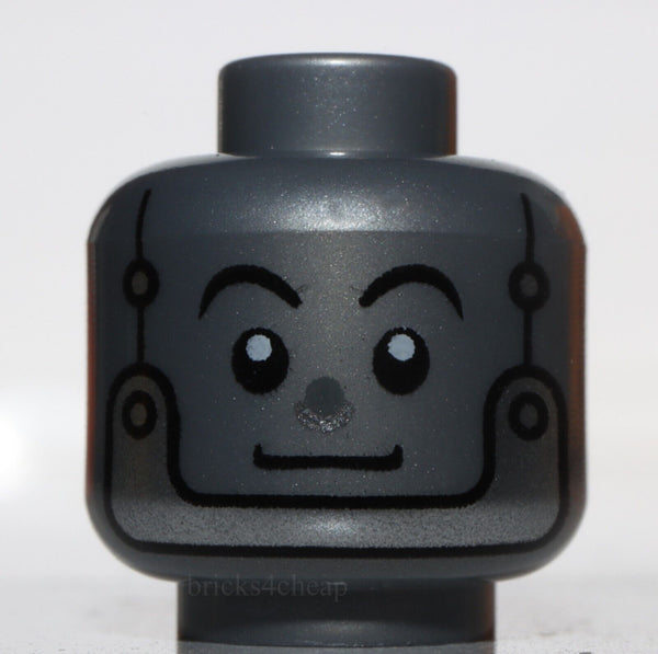 Lego Flat Silver Minifig Head Alien Black Eyebrows Silver Nose Chin Strap