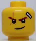 Lego Head Reddish Brown Eyebrows Scar Bandage Lopsided Grin Black Red Mask Scars