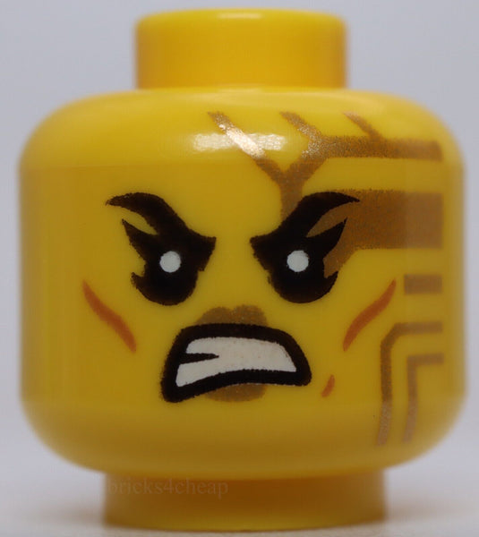 Lego Head Dual Sided Female Black Eyebrows Gold Circuitry Lips Cheek Lines