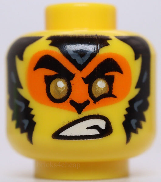 Lego Head Thick Black Eyebrows Open Mouth Scowl Orange Face Black Dark Blue Fur