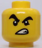 Lego Head Thick Black Eyebrows Open Mouth Scowl Orange Face Black Dark Blue Fur