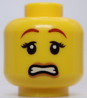 Lego Yellow Female Head Eyebrows Black Eyelashes Nougat Lips Slight Grin Scared