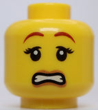 Lego Yellow Female Head Eyebrows Black Eyelashes Nougat Lips Slight Grin Scared
