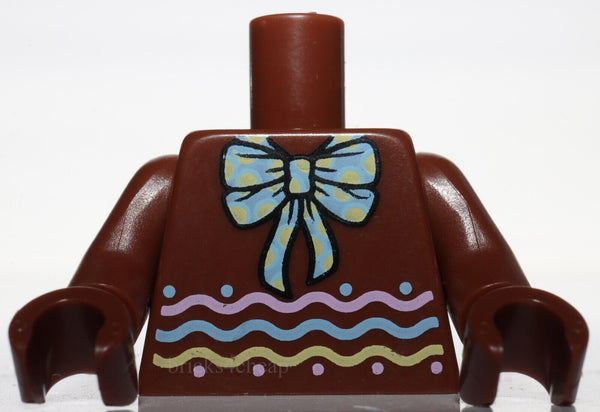 Lego Reddish Brown Torso Bright Light Blue Bow Polka Dots