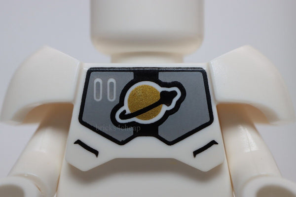 Lego White Space Armor with Gold Saturn Logo 2 Read Studs