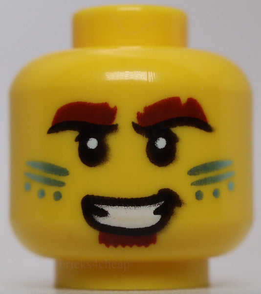 Lego Head Dark Brown Bushy Eyebrows Soul Patch Metallic Light Blue Cheek Lines