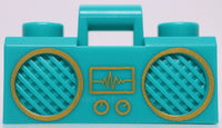 Lego Dark Turquoise Utensil Radio Boom Box Bar Gold Sound Wave Display