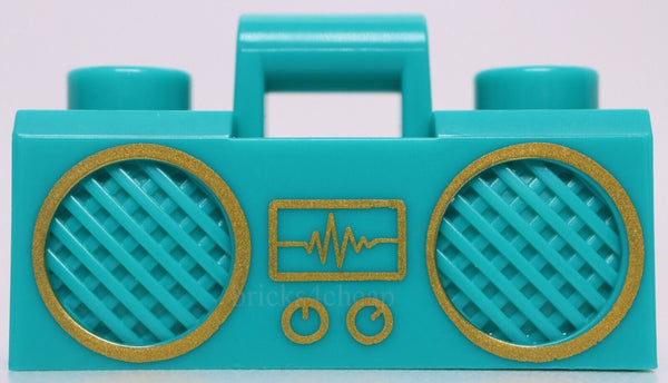 Lego Dark Turquoise Utensil Radio Boom Box Bar Gold Sound Wave Display