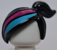 Lego Minifig Hair Female Ponytail Off center Magenta and Medium Azure Stripes