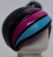 Lego Minifig Hair Female Ponytail Off center Magenta and Medium Azure Stripes