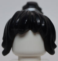 Lego Black Minifig Hair Female Wavy Ponytail Long Bangs Silver Band Pattern