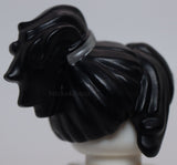 Lego Black Minifig Hair Female Wavy Ponytail Long Bangs Silver Band Pattern