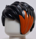 Lego Black Minifig Hair Female Short Tousled Side Part Orange Highlights Pattern