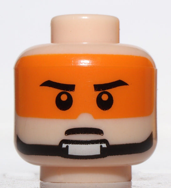 Lego Head Male Stern Black Eyebrows Pupils Orange Visor and Chin Strap Pattern