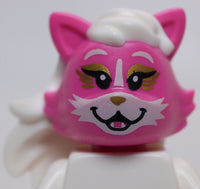 Lego Dark Pink Head Modified Cat with Long White Hair Gold Eye Shadow and Nose