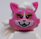 Lego Dark Pink Head Modified Cat with Long White Hair Gold Eye Shadow and Nose