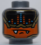 Lego Head Alien Visor Music Equalizer Gold Trim Orange Face Fangs Dark Azure