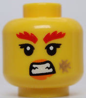 Lego Yellow Head Female Red Bushy Eyebrows Orange Lips Dark Tan Scuff Mark Bared