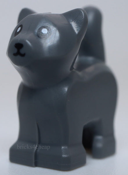 Lego Dark Bluish Gray Cat Baby Kitten Standing Black Mouth Nosed Eyes Pattern