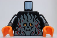 Lego Black Torso Dark Bluish Gray Flames Dark Red Highlights Skull Orange Eyes