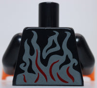 Lego Black Torso Dark Bluish Gray Flames Dark Red Highlights Skull Orange Eyes