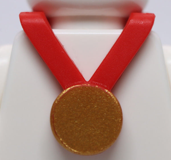 Lego Red Minifigure Neck Medal with Gold Medallion Pattern