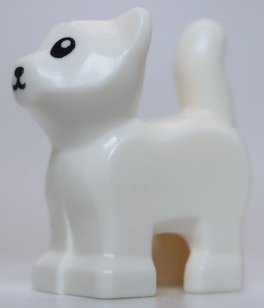 Lego White Cat Baby Kitten Standing with Black Mouth Nose and Eyes Pattern