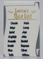 Lego 2x White Tile 2 x 3 with Gold Santas Nice List and Black Names Pattern