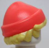 Lego Mini Doll Hair Combo Hair Hat Short Tousled Molded Coral Beanie Knit Cap