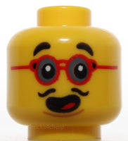 Lego Yellow Head Eyebrows Red Glasses Thin Moustache Surprised Open Mouth