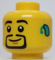 Lego Minifig Head Black Eyebrows and Thin Goatee Dark Turquoise Hearing Aid