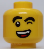 Lego Yellow Minifig Head Thick Eyebrows Wink Open Mouth White Teeth Red Tongue