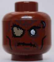 Lego Reddish Brown Minifig Head Alien PotC Zombie Silver Eye Eyepatch