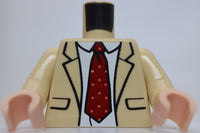 Lego Tan Torso Suit Jacket White Shirt Dark Red Tie with Squares Pattern