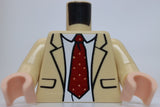 Lego Tan Torso Suit Jacket White Shirt Dark Red Tie with Squares Pattern