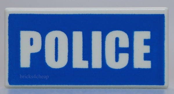 Lego 2x White Tile Decorated 1 x 2 Police Sign Sticker Version