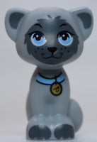 Lego Cat Friends Elves Sitting Bright Light Blue Eyes and Collar Gold Tag